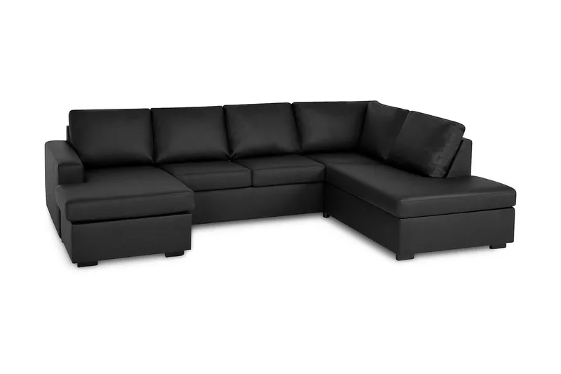 Crazy 4-sits Högervänd U-formad Small Soffa med Divan och Schäslong i Konstläder - Svart - Möbler - Vardagsrum - Soffor - Skinnsoffor