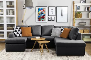 Crazy 4-sits Högervänd U-formad Small Soffa med Divan och Schäslong i Tyg - Mörkgrå - Möbler - Vardagsrum - Soffor - U-soffor