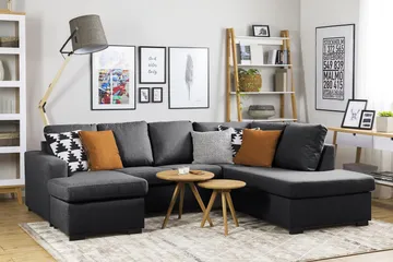 Crazy 4-sits Högervänd U-formad Small Soffa med Divan och Schäslong i Tyg - Mörkgrå - Möbler - Vardagsrum - Soffor - U-soffor