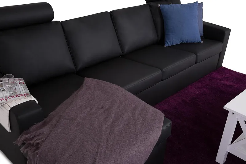 Crazy 4-sits Vändbar L-formad Divansoffa i Konstläder - Svart - Möbler - Vardagsrum - Soffor - Skinnsoffor