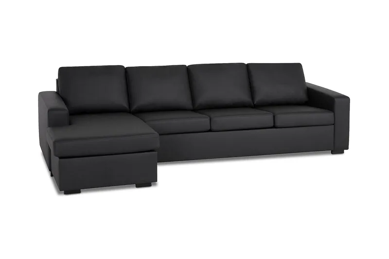 Crazy 4-sits Vändbar L-formad Divansoffa i Konstläder - Svart - Möbler - Vardagsrum - Soffor - Skinnsoffor