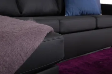 Crazy 4-sits Vändbar L-formad Divansoffa i Konstläder - Svart - Möbler - Vardagsrum - Soffor - Skinnsoffor