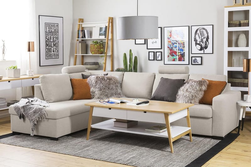 Crazy 4-sits Vänstervänd L-formad Schäslongsoffa i Tyg - Beige - Möbler - Vardagsrum - Soffor - Divansoffa & schäslong