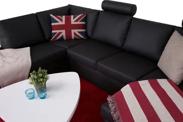 Crazy 4-sits Vänstervänd U-formad Large Soffa med Divan och Schäslong i Konstläder - Svart - Möbler - Vardagsrum - Soffor - Skinnsoffor