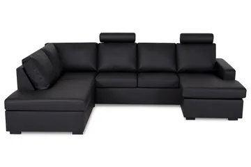 Crazy 4-sits Vänstervänd U-formad Large Soffa med Divan och Schäslong i Konstläder - Svart - Möbler - Vardagsrum - Soffor - Skinnsoffor