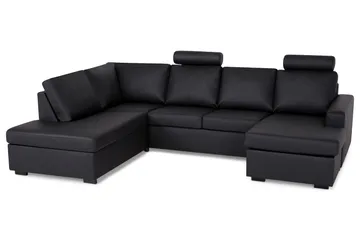 Crazy 4-sits Vänstervänd U-formad Large Soffa med Divan och Schäslong i Konstläder - Svart - Möbler - Vardagsrum - Soffor - Skinnsoffor