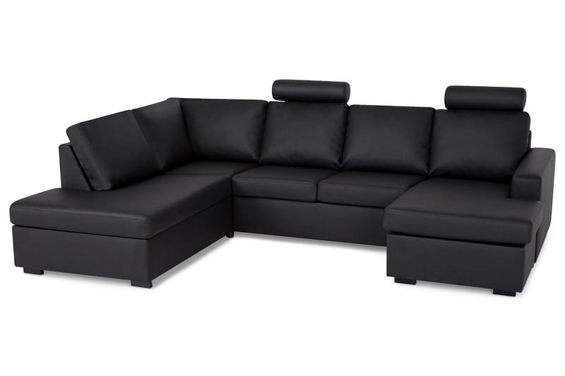 Crazy 4-sits Vänstervänd U-formad Large Soffa med Divan och Schäslong i Konstläder - Svart - Möbler - Vardagsrum - Soffor - Skinnsoffor