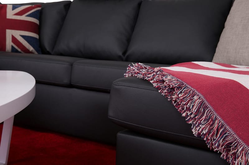 Crazy 4-sits Vänstervänd U-formad Large Soffa med Divan och Schäslong i Konstläder - Svart - Möbler - Vardagsrum - Soffor - Skinnsoffor
