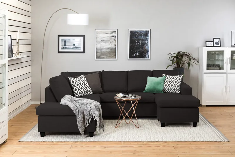 Crazy 4-sits Vänstervänd U-formad Large Soffa med Divan och Schäslong i Tyg - Antracit - Möbler - Vardagsrum - Soffor - U-soffor