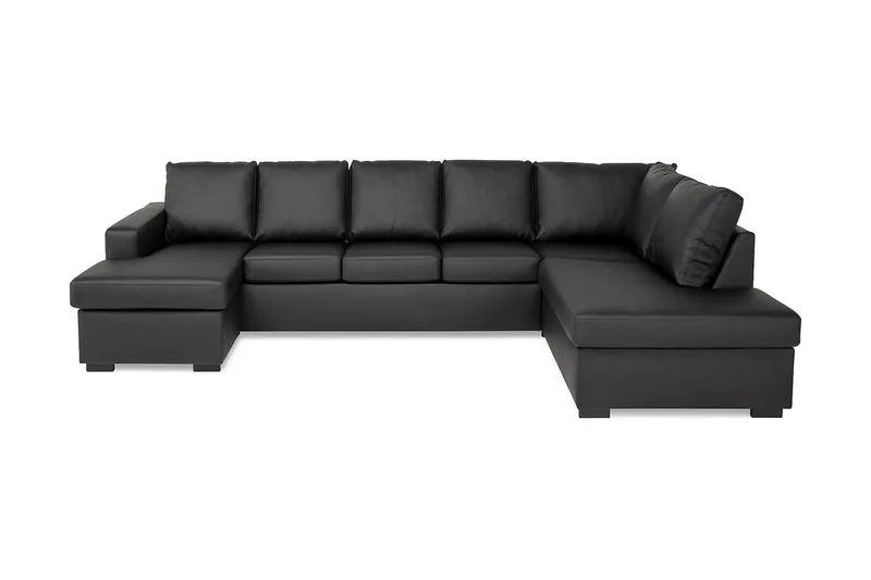 Crazy 5-sits Högervänd U-formad X-Large Soffa med Divan och Schäslong i Konstläder, Svart