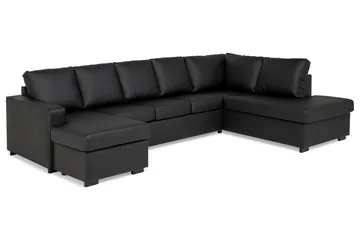 Crazy 5-sits Högervänd U-formad X-Large Soffa med Divan och Schäslong i Konstläder - Svart - Möbler - Vardagsrum - Soffor - Skinnsoffor