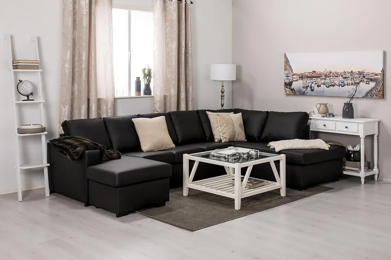 Crazy 5-sits Högervänd U-formad X-Large Soffa med Divan och Schäslong i Konstläder - Svart - Möbler - Vardagsrum - Soffor - Skinnsoffor