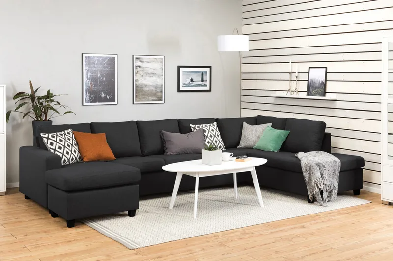 Crazy 5-sits Högervänd U-formad X-Large Soffa med Divan och Schäslong i Tyg - Antracit - Möbler - Vardagsrum - Soffor - U-soffor