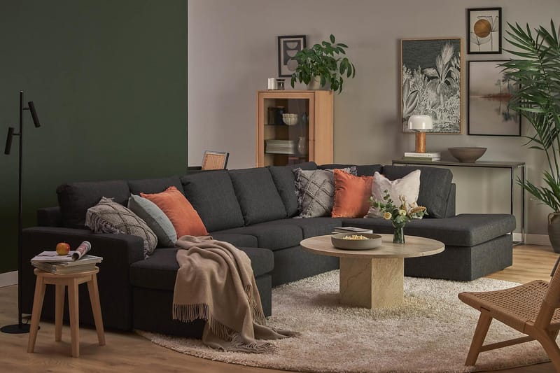 Crazy 5-sits Högervänd U-formad X-Large Soffa med Divan och Schäslong i Tyg - Antracit - Möbler - Vardagsrum - Soffor - U-soffor
