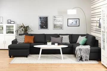 Crazy 5-sits Högervänd U-formad X-Large Soffa med Divan och Schäslong i Tyg - Antracit - Möbler - Vardagsrum - Soffor - U-soffor