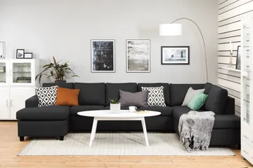 Crazy 5-sits Högervänd U-formad X-Large Soffa med Divan och Schäslong i Tyg - Antracit - Möbler - Vardagsrum - Soffor - U-soffor