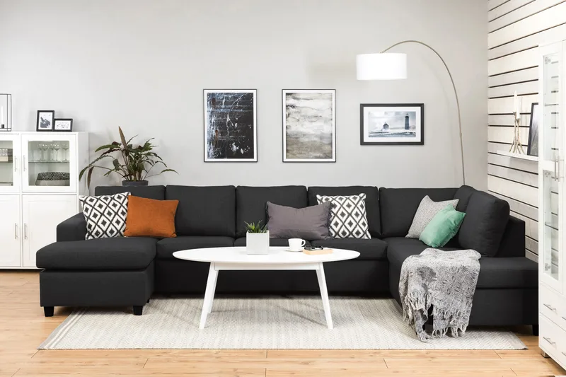 Crazy 5-sits Högervänd U-formad X-Large Soffa med Divan och Schäslong i Tyg - Antracit - Möbler - Vardagsrum - Soffor - U-soffor