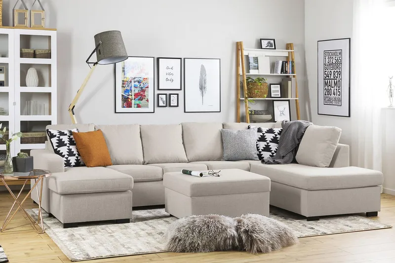 Crazy 5-sits Högervänd U-formad X-Large Soffa med Divan och Schäslong i Tyg - Beige - Möbler - Vardagsrum - Soffor - U-soffor