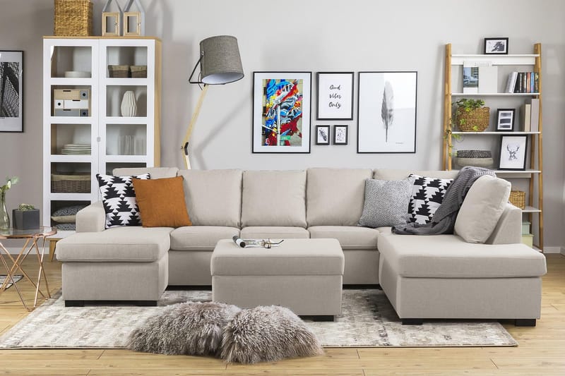 Crazy 5-sits Högervänd U-formad X-Large Soffa med Divan och Schäslong i Tyg - Beige - Möbler - Vardagsrum - Soffor - U-soffor