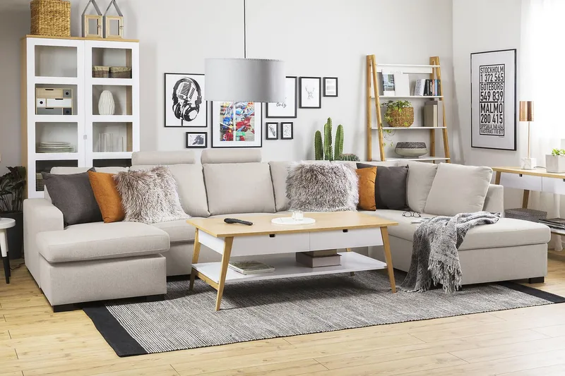 Crazy 5-sits Högervänd U-formad X-Large Soffa med Divan och Schäslong i Tyg - Beige - Möbler - Vardagsrum - Soffor - U-soffor