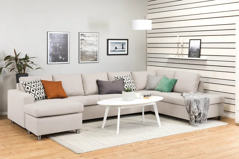 Crazy 5-sits Högervänd U-formad X-Large Soffa med Divan och Schäslong i Tyg - Beige - Möbler - Vardagsrum - Soffor - U-soffor