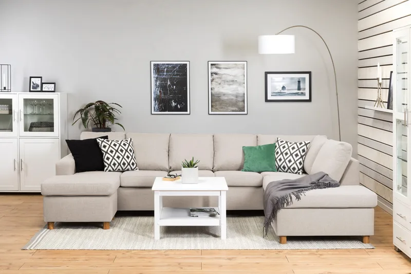 Crazy 5-sits Högervänd U-formad X-Large Soffa med Divan och Schäslong i Tyg - Beige - Möbler - Vardagsrum - Soffor - U-soffor
