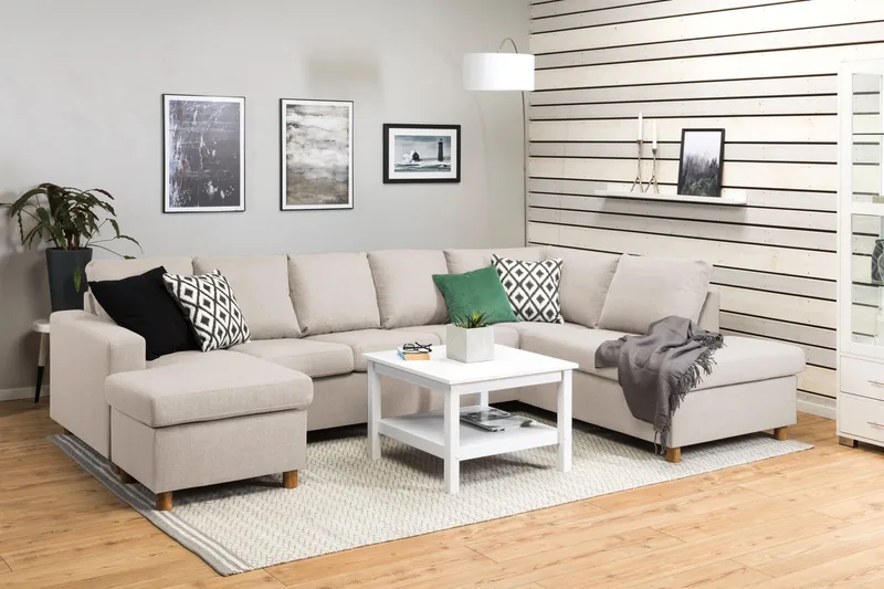 Crazy 5-sits Högervänd U-formad X-Large Soffa med Divan och Schäslong i Tyg - Beige - Möbler - Vardagsrum - Soffor - U-soffor