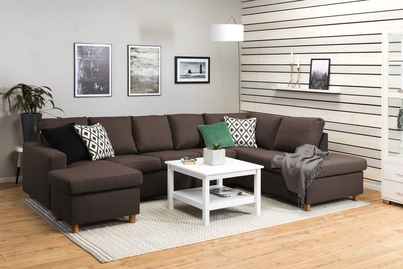 Crazy 5-sits Högervänd U-formad X-Large Soffa med Divan och Schäslong i Tyg - Brun - Möbler - Vardagsrum - Soffor - U-soffor