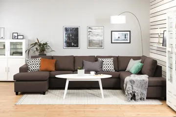 Crazy 5-sits Högervänd U-formad X-Large Soffa med Divan och Schäslong i Tyg - Brun - Möbler - Vardagsrum - Soffor - U-soffor