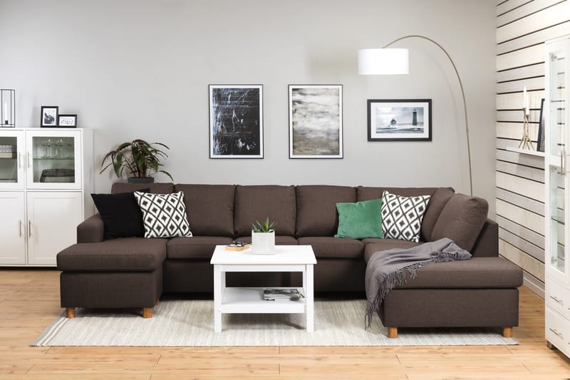 Crazy 5-sits Högervänd U-formad X-Large Soffa med Divan och Schäslong i Tyg - Brun - Möbler - Vardagsrum - Soffor - U-soffor