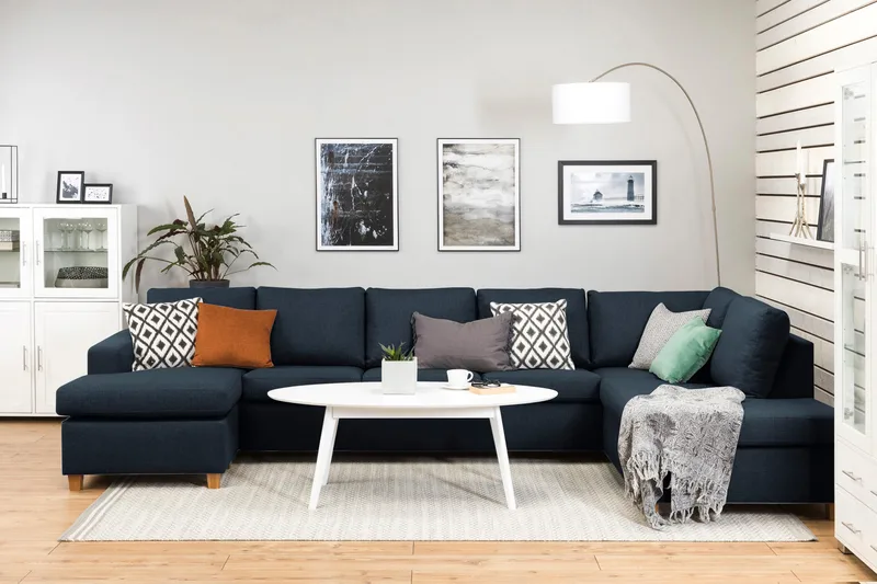 Crazy 5-sits Högervänd U-formad X-Large Soffa med Divan och Schäslong i Tyg - Mörkblå - Möbler - Vardagsrum - Soffor - U-soffor