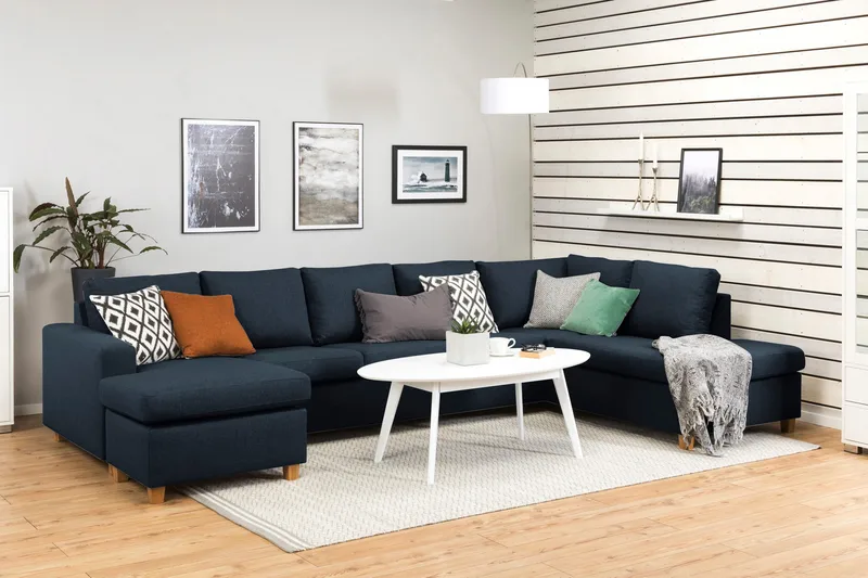 Crazy 5-sits Högervänd U-formad X-Large Soffa med Divan och Schäslong i Tyg - Mörkblå - Möbler - Vardagsrum - Soffor - U-soffor