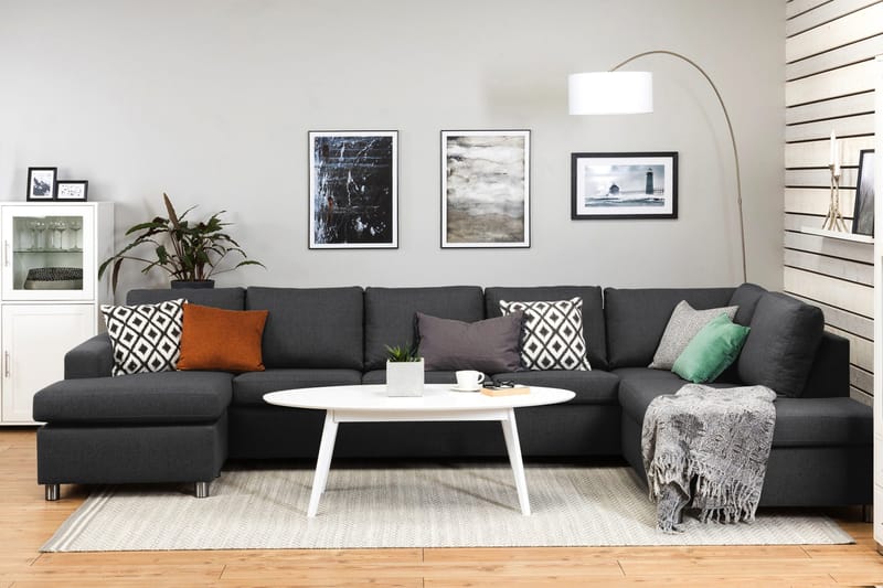 Crazy 5-sits Högervänd U-formad X-Large Soffa med Divan och Schäslong i Tyg - Mörkgrå - Möbler - Vardagsrum - Soffor - U-soffor