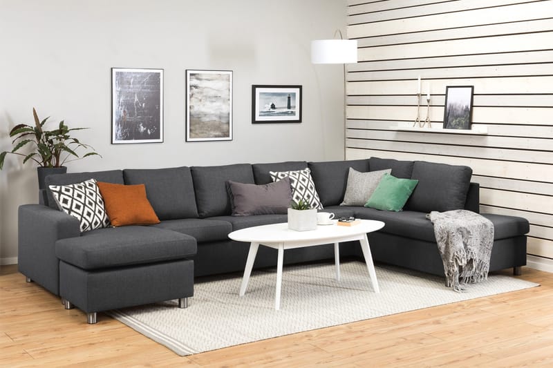 Crazy 5-sits Högervänd U-formad X-Large Soffa med Divan och Schäslong i Tyg - Mörkgrå - Möbler - Vardagsrum - Soffor - U-soffor