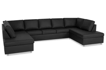 Crazy 5-sits U-formad Soffa med dubbelschäslong i Konstläder - Svart - Möbler - Vardagsrum - Soffor - Skinnsoffor