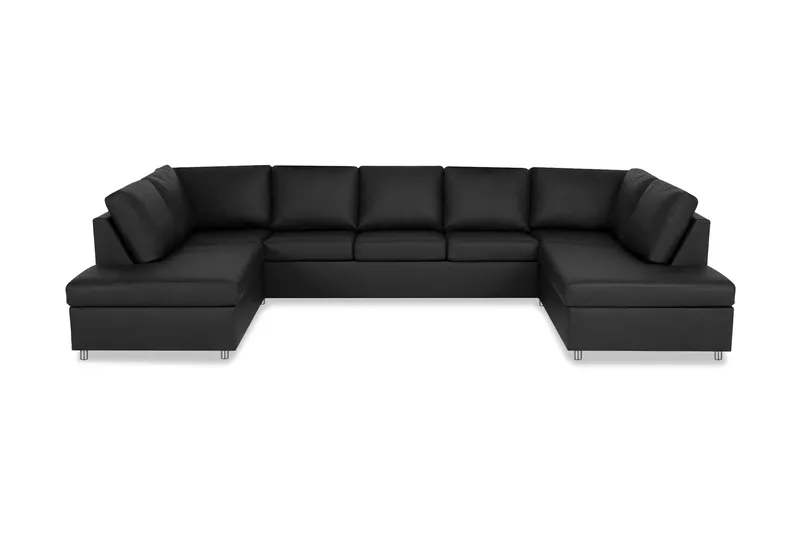 Crazy 5-sits U-formad Soffa med dubbelschäslong i Konstläder, Svart