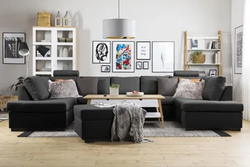 Crazy 5-sits U-formad Soffa med dubbelschäslong i Tyg - Antracit - Möbler - Vardagsrum - Soffor - U-soffor
