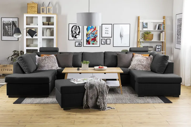 Crazy 5-sits U-formad Soffa med dubbelschäslong i Tyg - Antracit - Möbler - Vardagsrum - Soffor - U-soffor
