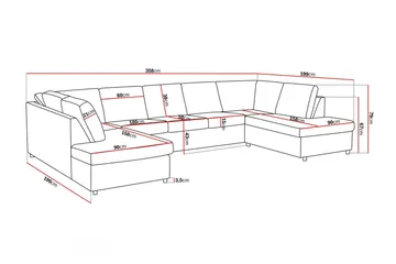 Crazy 5-sits U-formad Soffa med dubbelschäslong i Tyg - Antracit - Möbler - Vardagsrum - Soffor - U-soffor