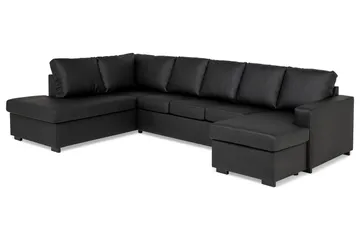 Crazy 5-sits Vänstervänd U-formad Soffa med Divan och Schäslong i Konstläder - Svart - Möbler - Vardagsrum - Soffor - Skinnsoffor