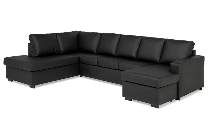 Crazy 5-sits Vänstervänd U-formad Soffa med Divan och Schäslong i Konstläder - Svart - Möbler - Vardagsrum - Soffor - Skinnsoffor