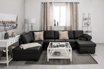 Crazy 5-sits Vänstervänd U-formad Soffa med Divan och Schäslong i Konstläder - Svart - Möbler - Vardagsrum - Soffor - Skinnsoffor