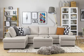 Crazy 5-sits Vänstervänd U-formad Soffa med Divan och Schäslong i Tyg - Beige - Möbler - Vardagsrum - Soffor - U-soffor