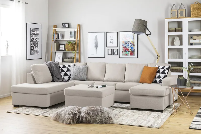 Crazy 5-sits Vänstervänd U-formad Soffa med Divan och Schäslong i Tyg - Beige - Möbler - Vardagsrum - Soffor - U-soffor