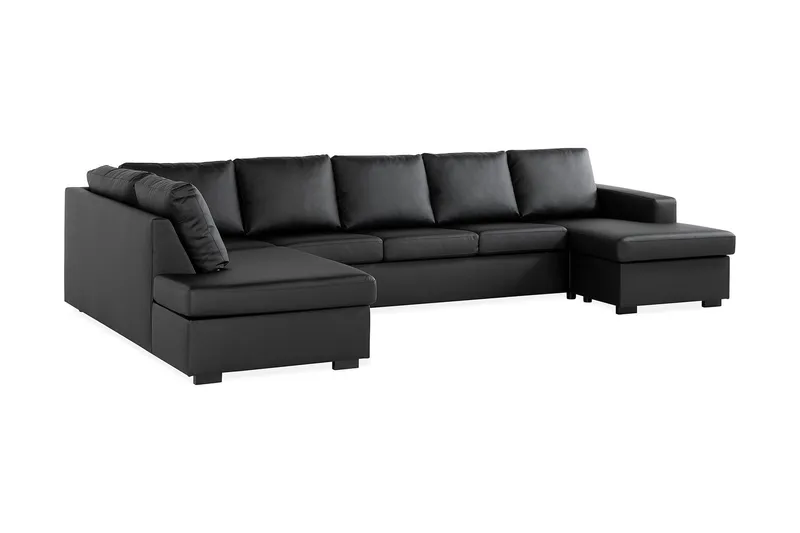 Crazy 5-sits Vänstervänd U-formad X-Large Soffa med Divan och Schäslong i Konstläder - Svart - Möbler - Vardagsrum - Soffor - Skinnsoffor