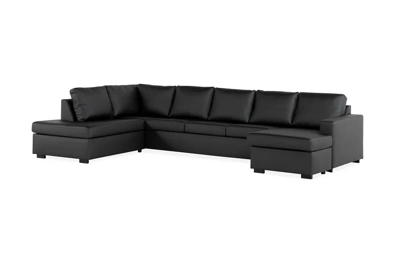 Crazy 5-sits Vänstervänd U-formad X-Large Soffa med Divan och Schäslong i Konstläder - Svart - Möbler - Vardagsrum - Soffor - Skinnsoffor