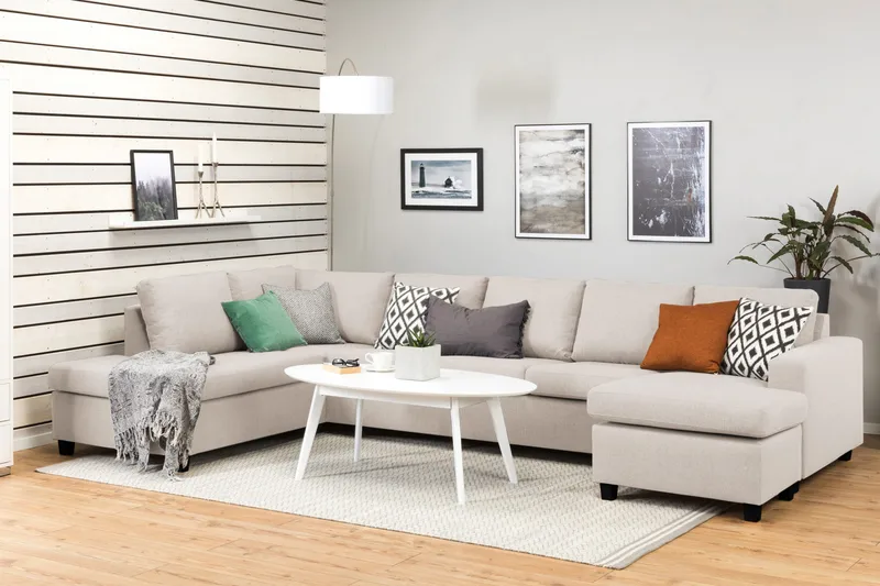 Crazy 5-sits Vänstervänd U-formad X-Large Soffa med Divan och Schäslong i Tyg - Beige - Möbler - Vardagsrum - Soffor - U-soffor