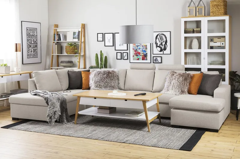 Crazy 5-sits Vänstervänd U-formad X-Large Soffa med Divan och Schäslong i Tyg - Beige - Möbler - Vardagsrum - Soffor - U-soffor