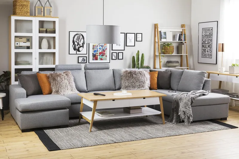 Crazy 5-sits Vänstervänd U-formad X-Large Soffa med Divan och Schäslong i Tyg - Grå - Möbler - Vardagsrum - Soffor - U-soffor