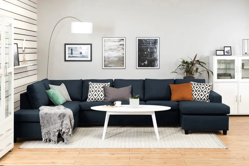 Crazy 5-sits Vänstervänd U-formad X-Large Soffa med Divan och Schäslong i Tyg - Mörkblå - Möbler - Vardagsrum - Soffor - U-soffor
